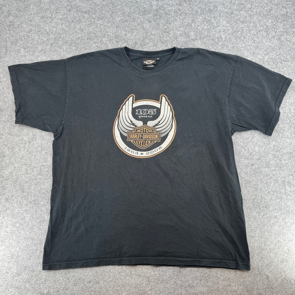 Harley-Davidson T-Shirt Mens 2XL 105th Anniversary Black Graphic EUC
